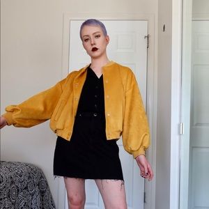 Yellow suede bomber jacket